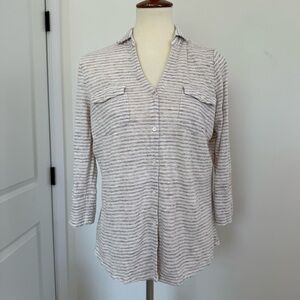 J McLaughlin Stripe Button Blouse Size Medium